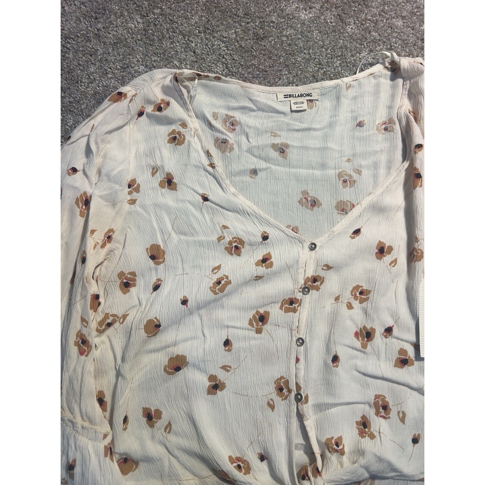 Billabong Lust Wild Floral Bell Sleeve Top size M Cream Cropped Boho Festival